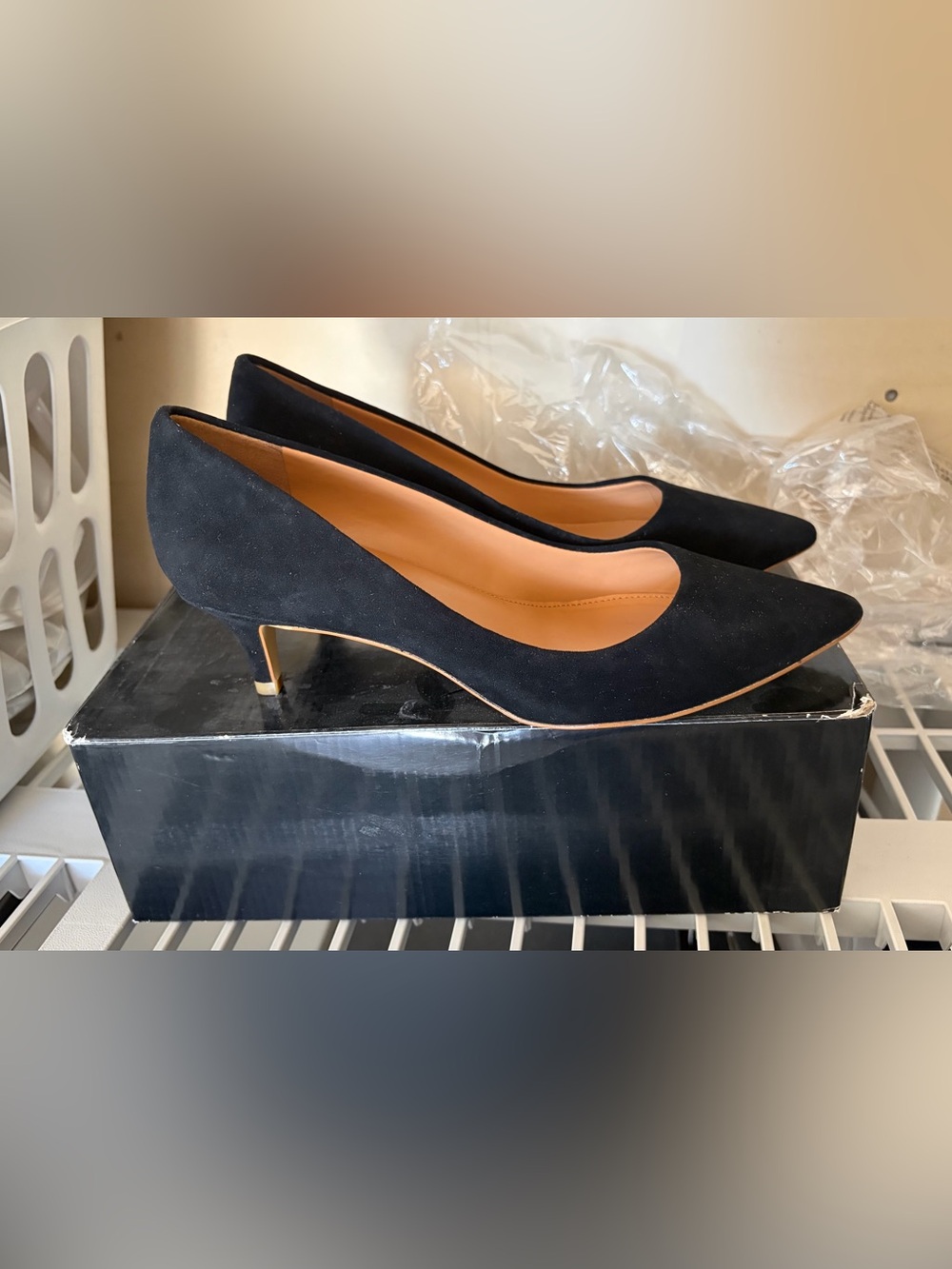 J. Crew Black Suede Pointed-Toe Kitten Heels